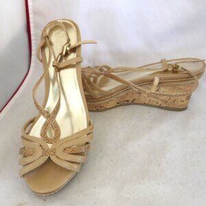 Charles Charles David designer faux leather cork Wedge sandals 9M